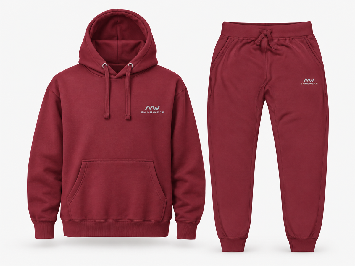Completo felpa e jogger unisex EMMEWEAR granata, vista frontale