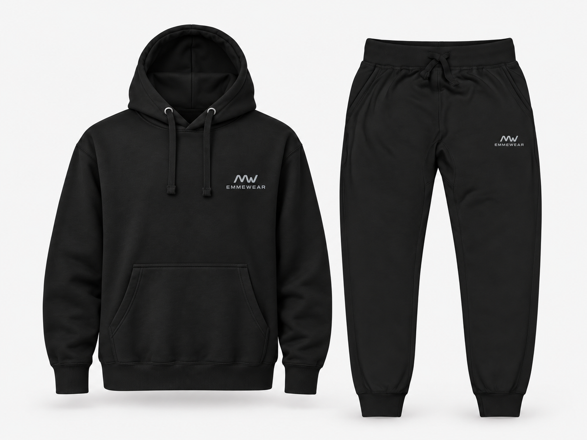 Completo felpa e jogger unisex EMMEWEAR nero, vista frontale