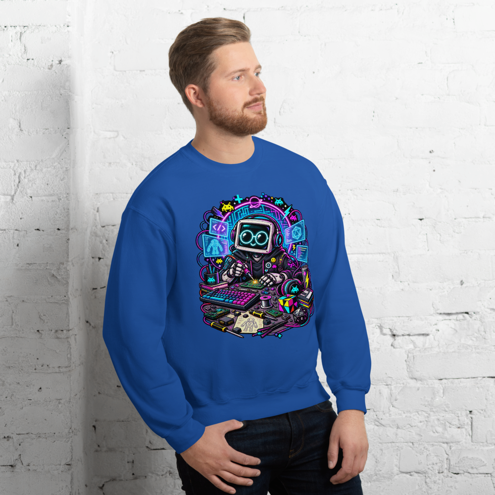 Felpa Robot Neon blu royal indossata
