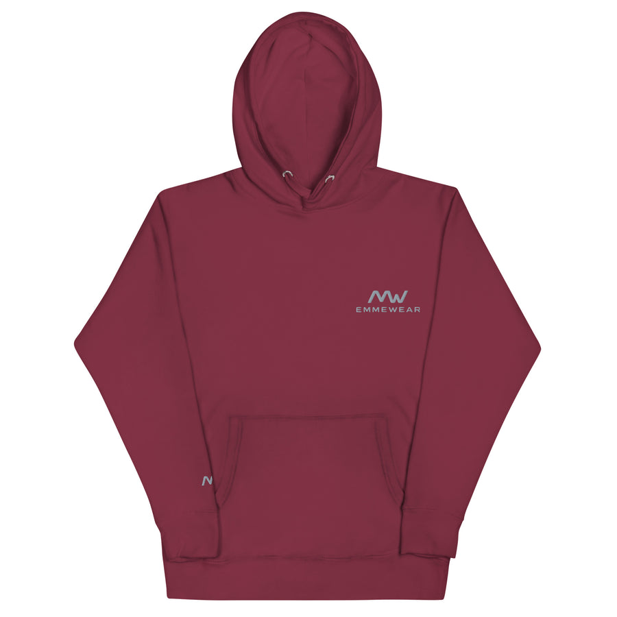 Felpa Premium Ricamata Unisex con Cappuccio – EMMEWEAR Essential Hoodie - Granata